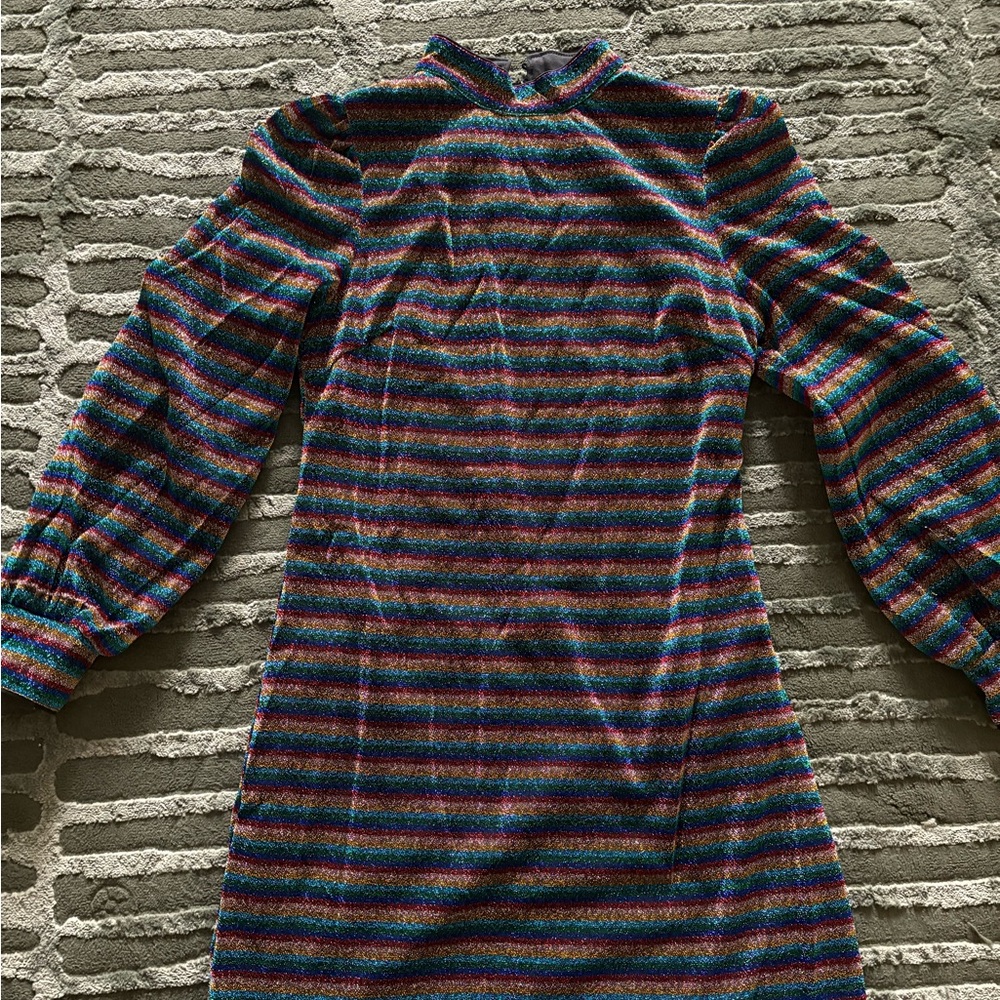 Shimmery & Colorful Striped Long Sleeve Dress